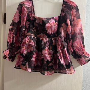 Elegant Floral Women's Blouse - Pink and Black